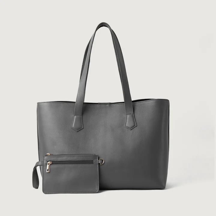 The Bianca Grey Full-Grain Leather Tote Bag for Women - Darklove