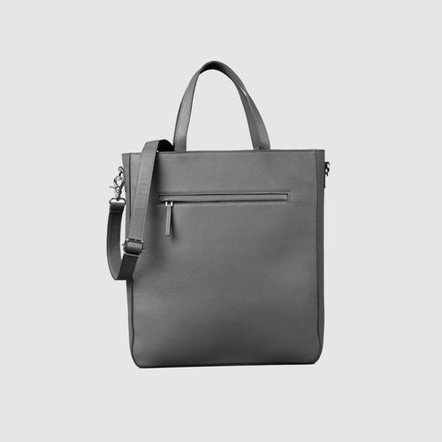 The Poet Grey Full-Grain Milled Leather Tote Bag for Men & Women