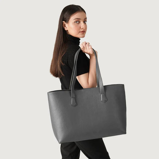 The Bianca Grey Full-Grain Leather Tote Bag for Women - Darklove