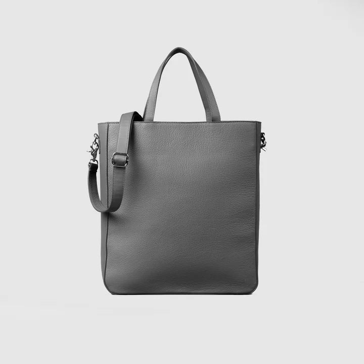 The Poet Grey Full-Grain Milled Leather Tote Bag for Men & Women - Darklove