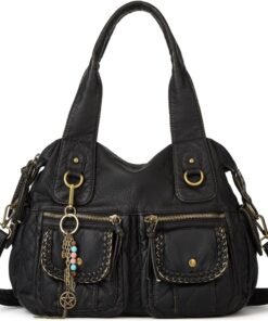 Darklove Multi-Pocket Leather Hobo