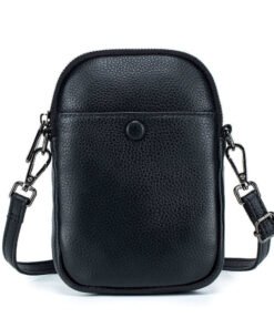Darklove Urban Black Genuine Leather Small Crossbody Phone Bag