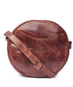 Darklove Women’s Luna Tan Leather Round Crossbody Purse