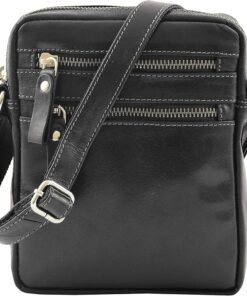 Darklove Midnight Black Leather Multi-Zip Crossbody Organizer