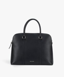 Darklove Executive Black Leather Laptop Tote Bag for Women