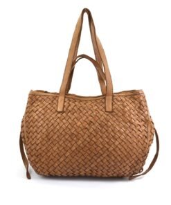 Darklove Vintage Tan Leather Tote Bag with Braided Handles