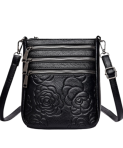 Darklove Embossed Floral Leather Crossbody Bag