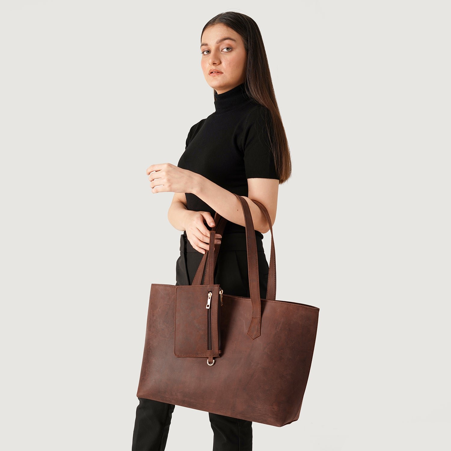 The Bianca Vintage Distressed Brown Full-Grain Leather Tote Bag for Women - Image 4