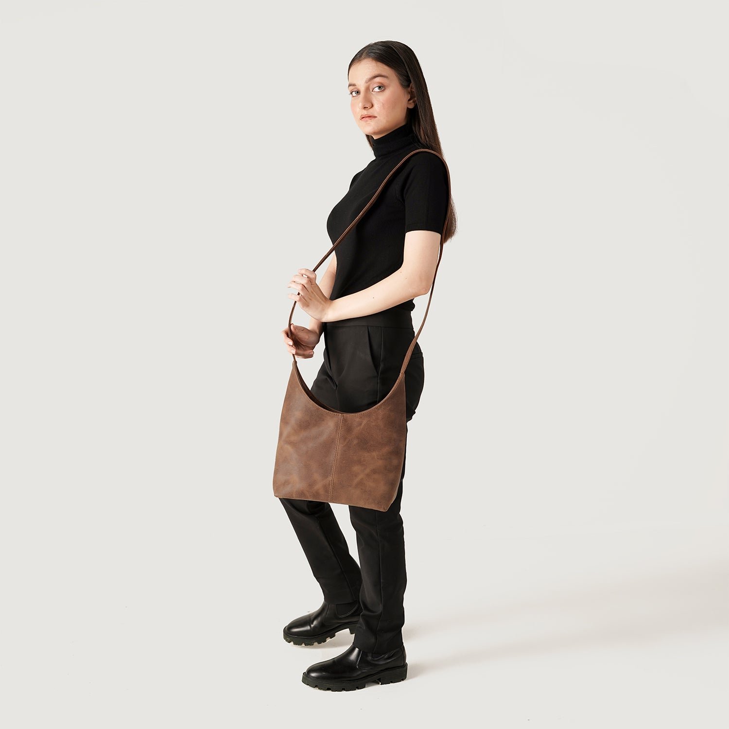 Darklove Braided Handle Leather Hobo - Image 4