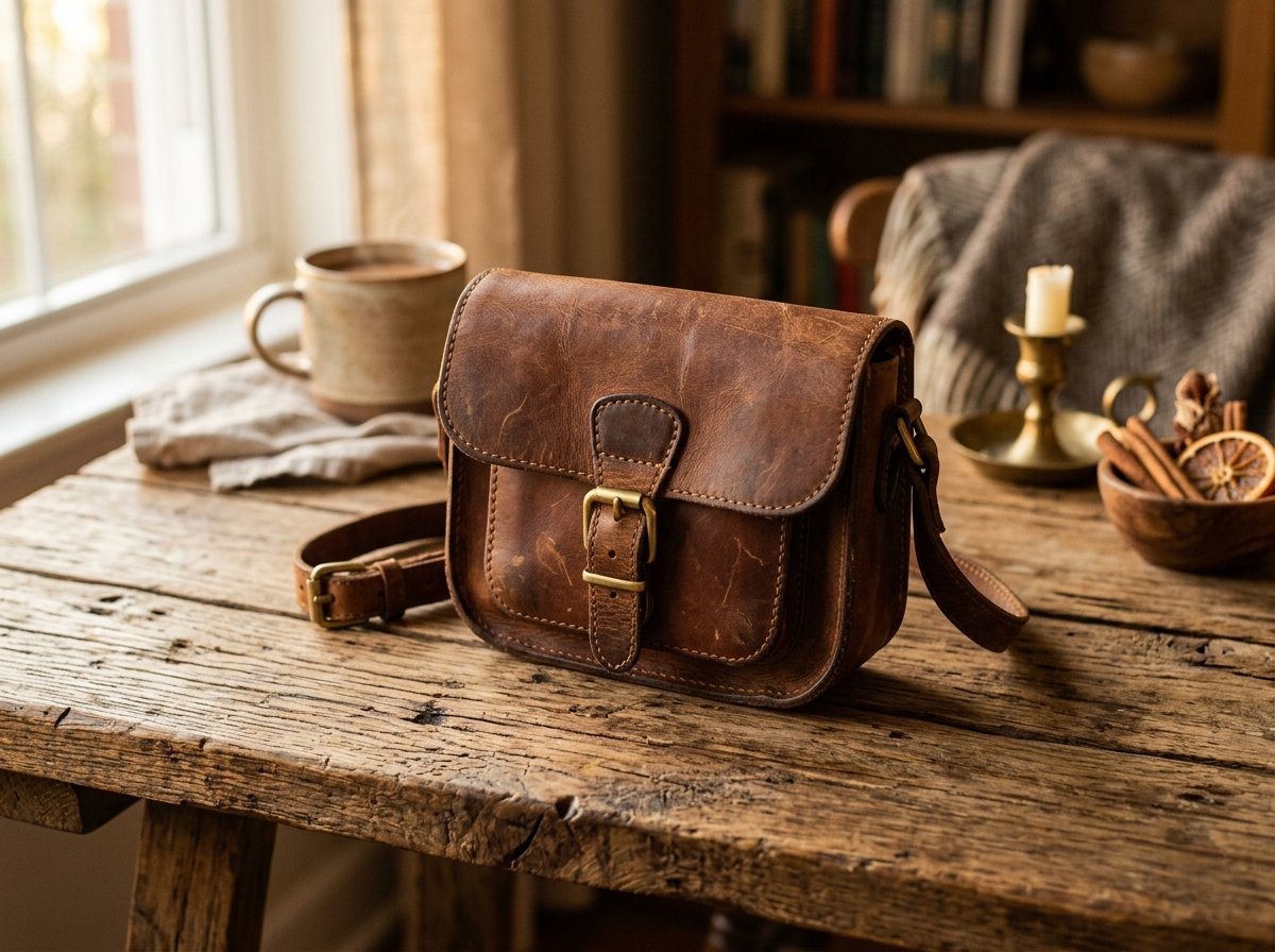 Darklove Vintage Brown Leather Mini Crossbody Purse